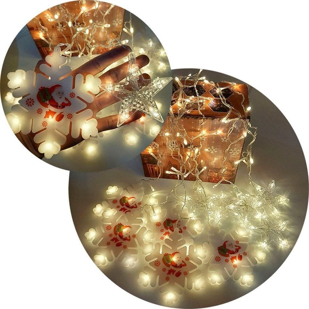 Pisca Cascata Flocos Natal 80 Lâmpadas Leds Amarelo 3m 220v