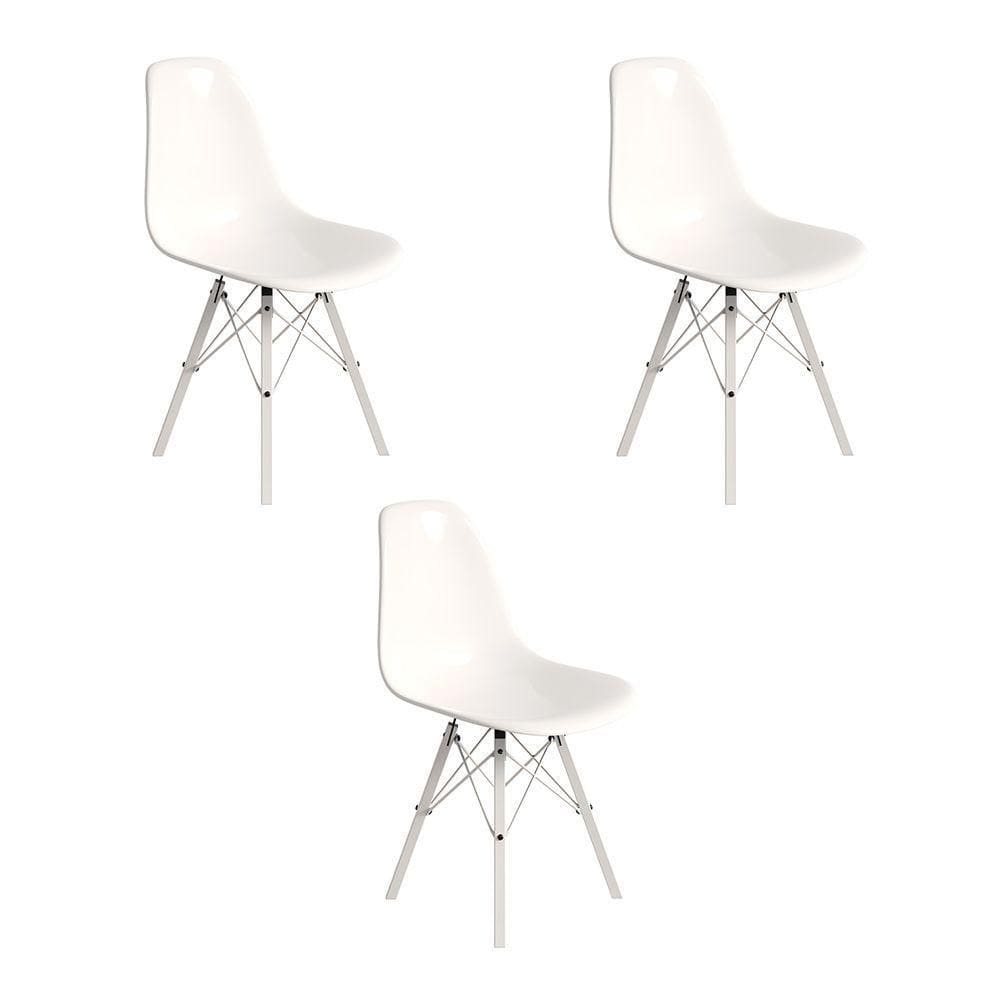 Conjunto 3 Cadeiras Eames Design Moderno Tubo De Ferro Branco Assento Branco