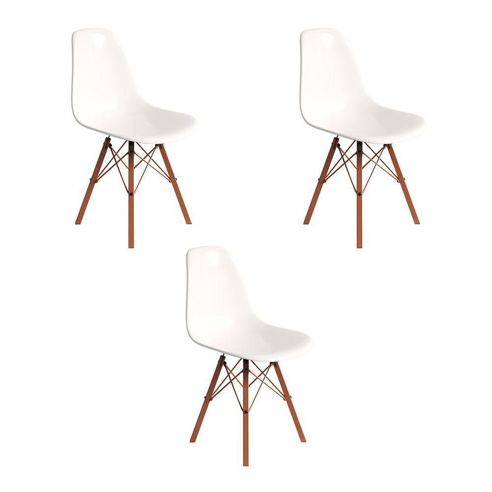 Conjunto 3 Cadeiras Eames Design Moderno Tubo De Ferro Cobre Assento Branco