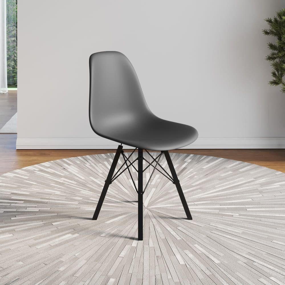 Cadeira Eames Estilo Moderno Em Ferro Preto Com Assento Cinza