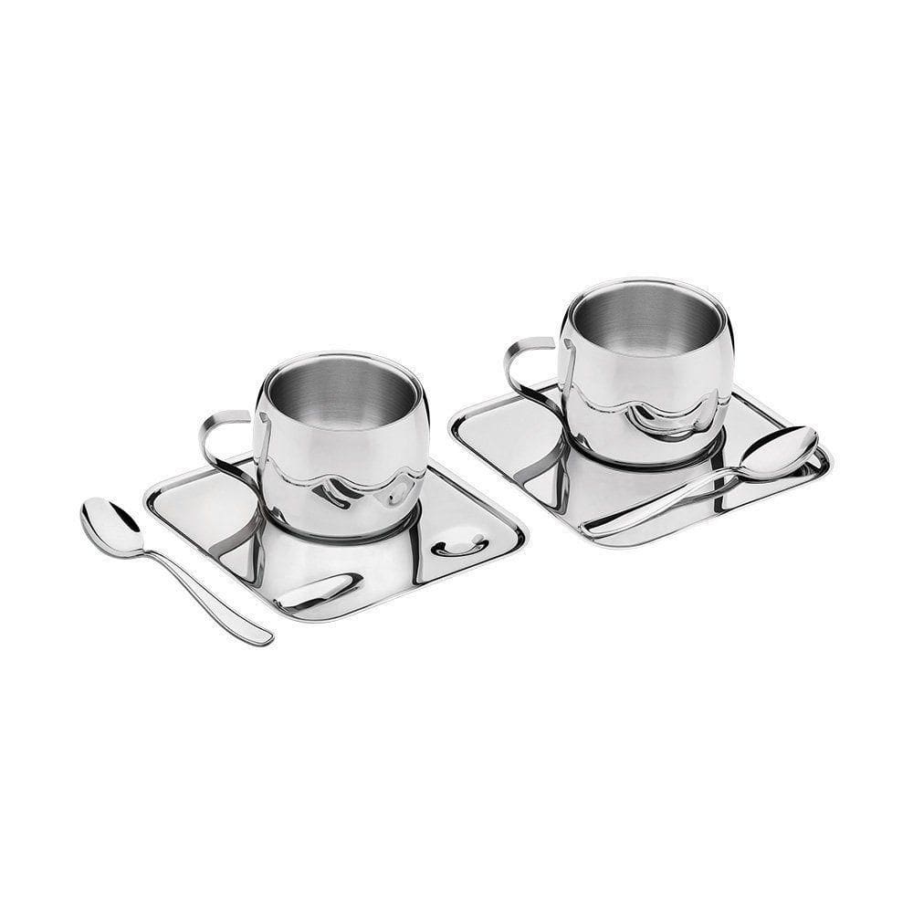 Kit Para Café Com Xícara, Pires Quadrado E Colher Tramontina 64430800 80ml Inox