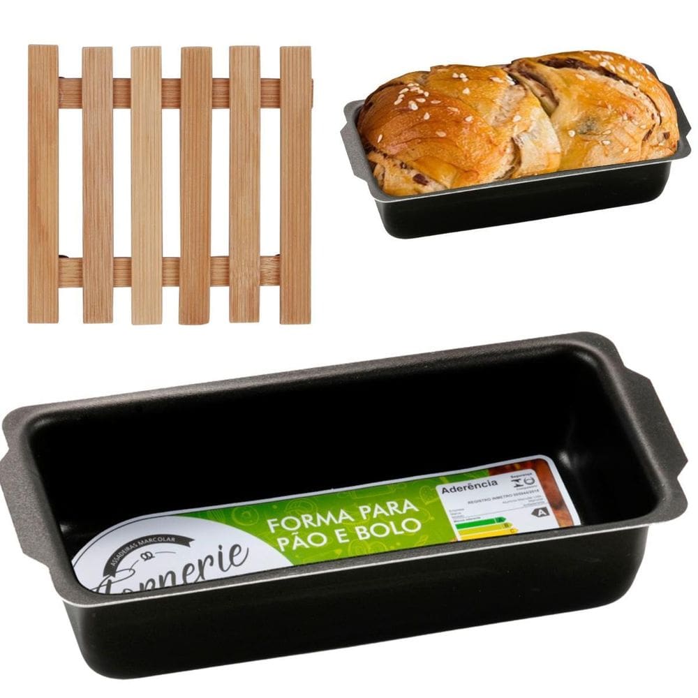 Assadeira Pão Retangular Antiaderente 1,3L + Descanso Panela