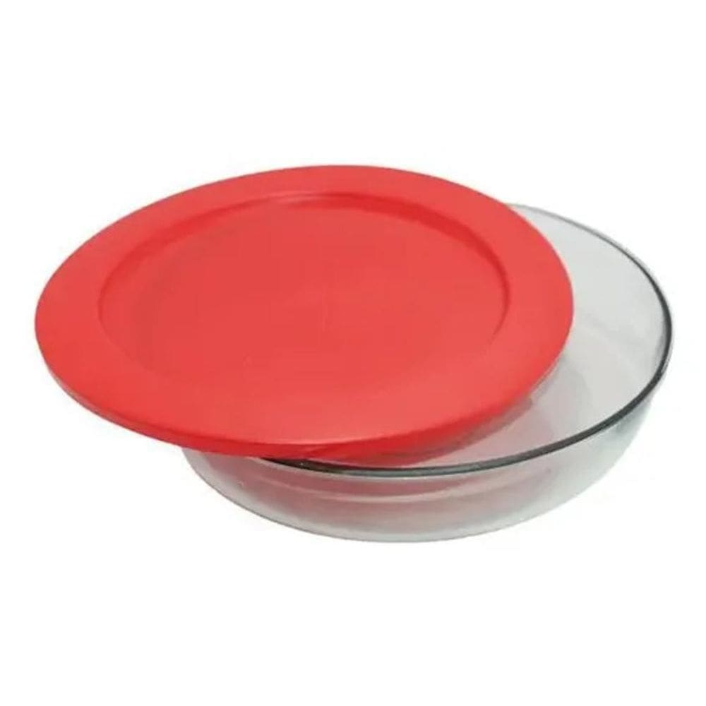 Assadeira Travessa De Vidro Redondo Com Tampa Plástica 26 Cm