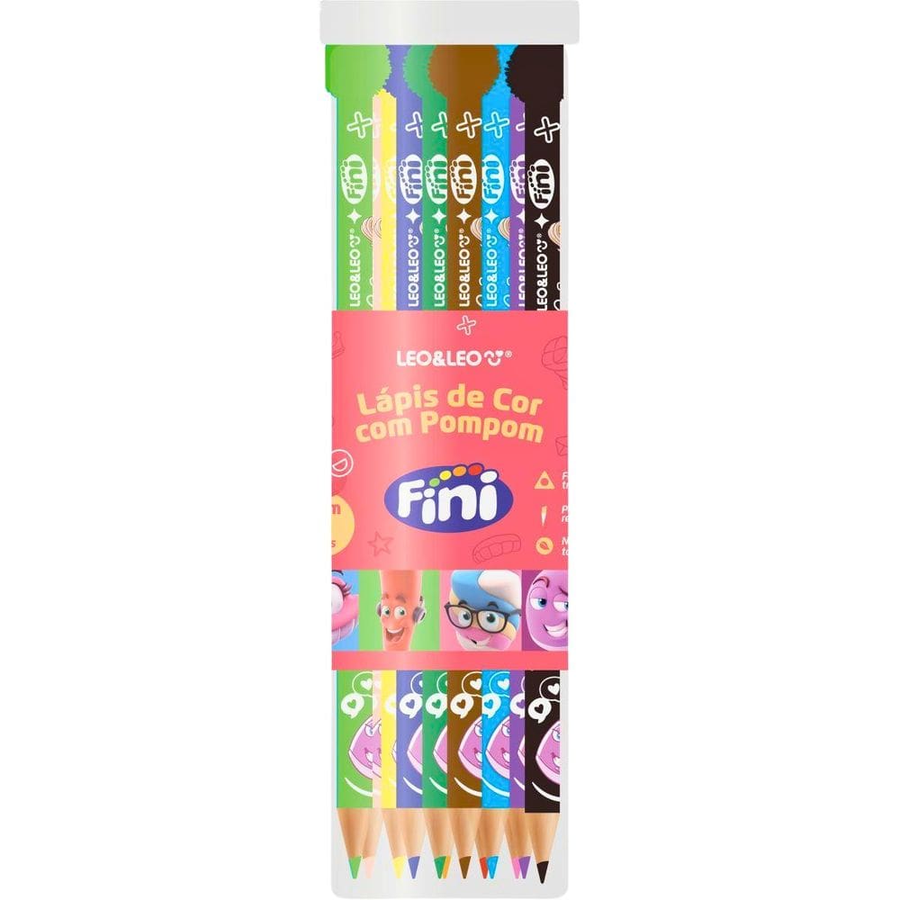 Lápis de Cor Triangular Fini com Pompom 12 Cores LeoeLeo