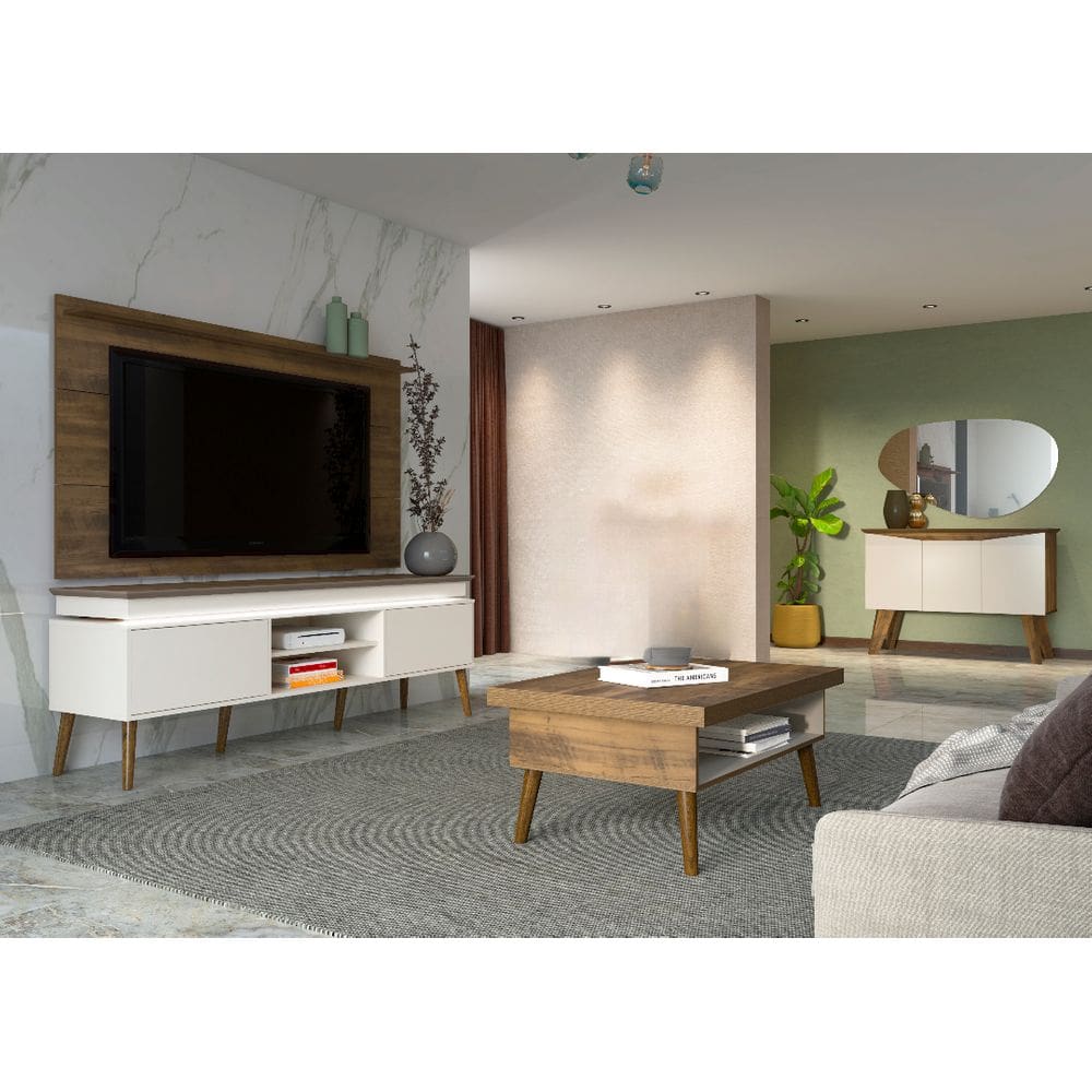 Conjunto Sala de Estar Completo Pinho c/ Off White