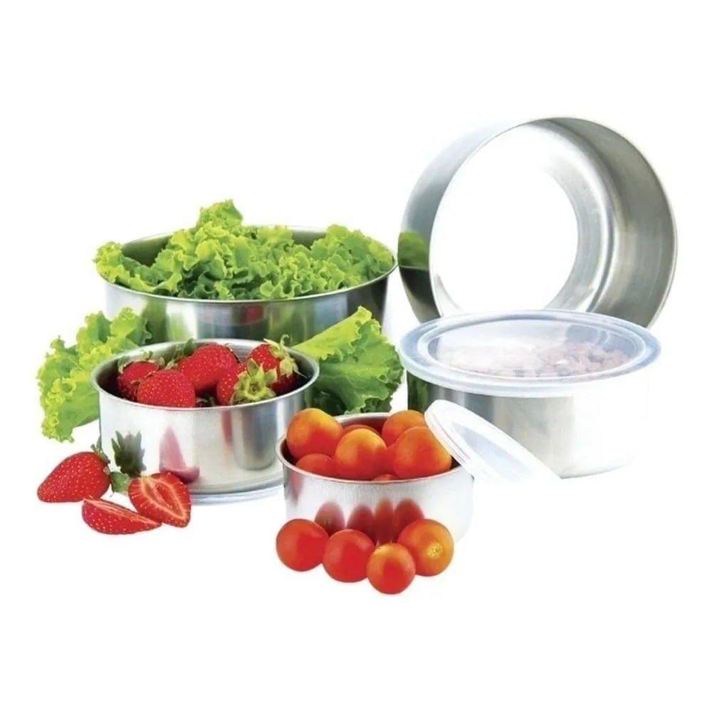 3X Conjunto De Potes Para Alimentos Inox Com Tampa Jogo 5 Un