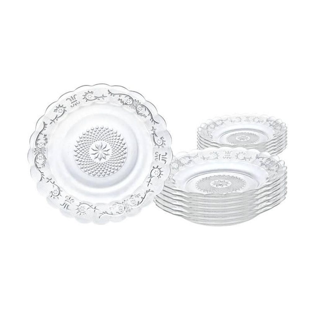 Jogo Com 48 Pratos Fundo De Vidro Premium Transparente