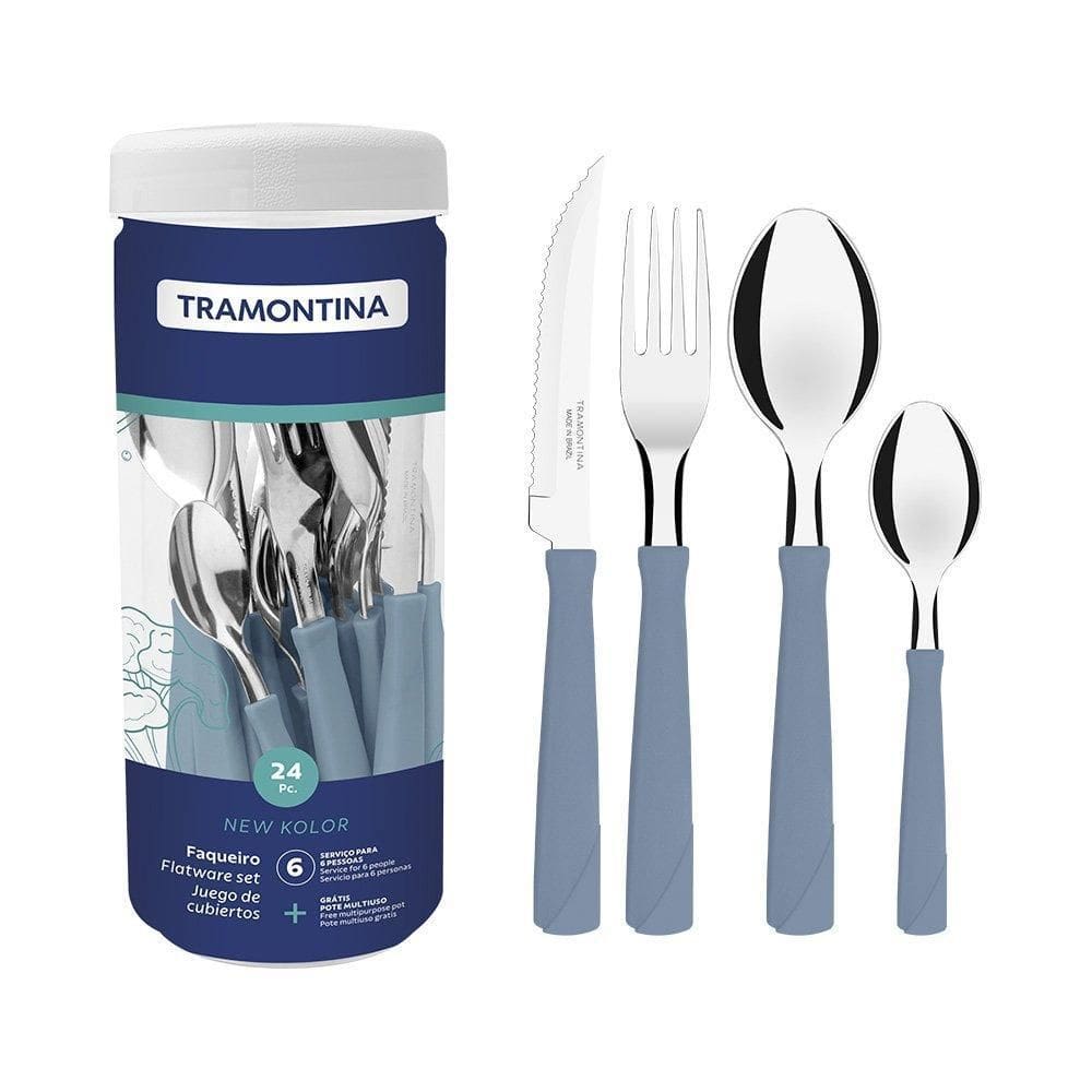 Jogo De Talheres 24 Peças Tramontina New Kolor 23198693 Azul