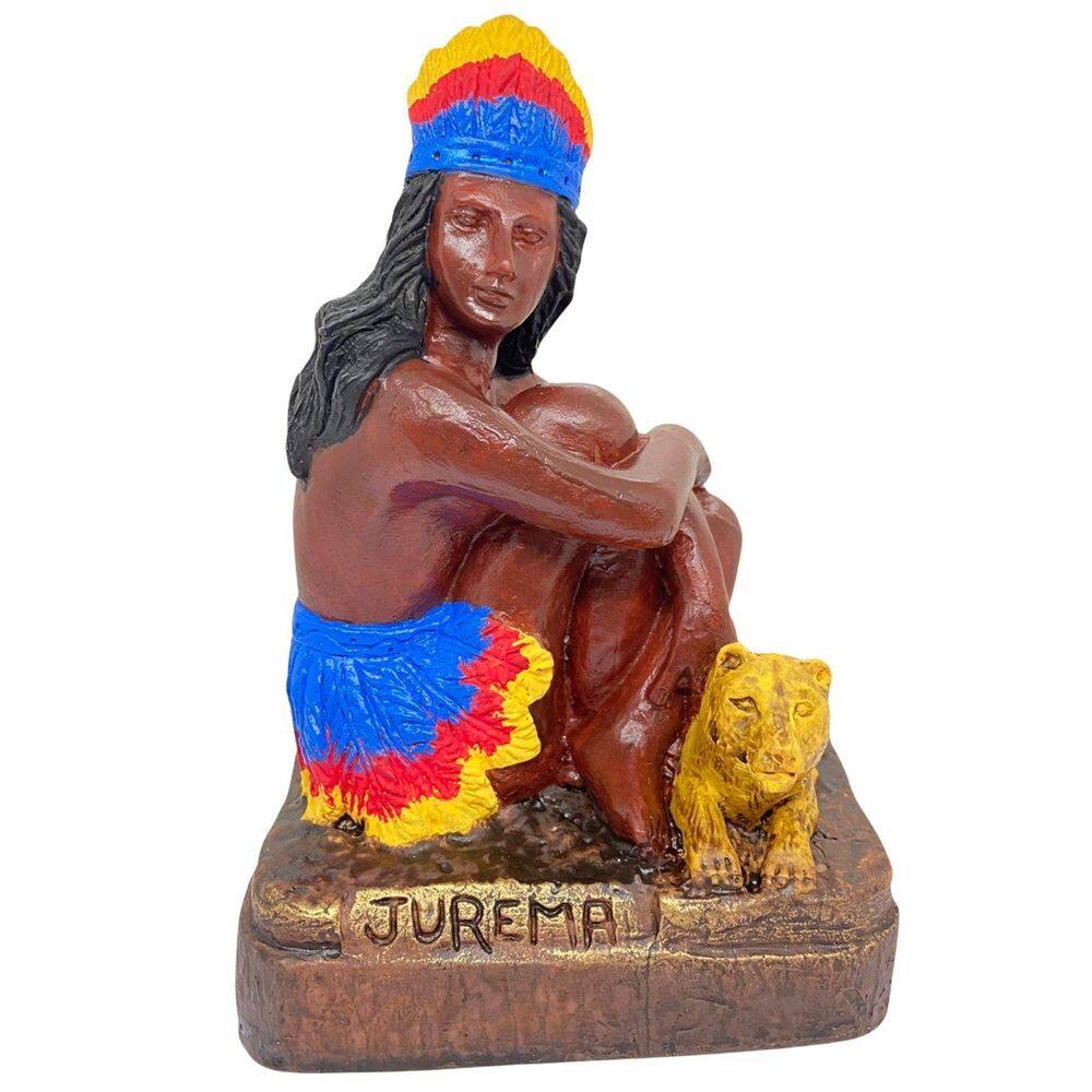 Escultura Cabocla Jurema Penas Coloridas 16 Cm Em Resina