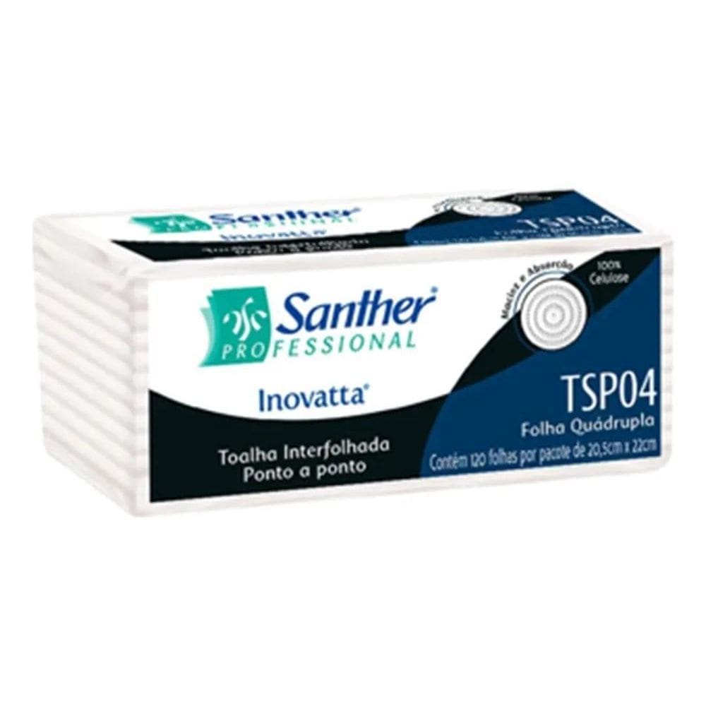 5X Papel Toalha Mãos Interfolha Folha Quádrupla Santher 12