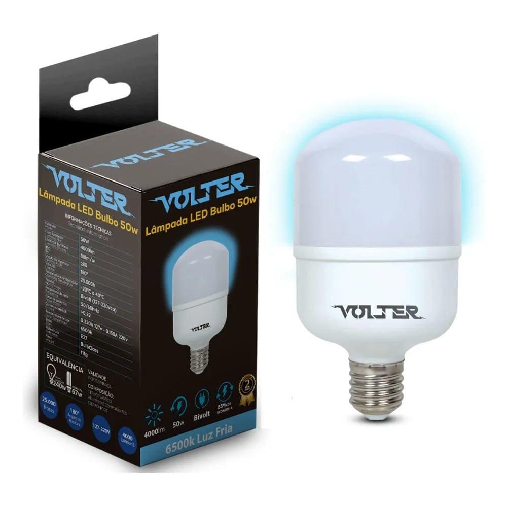 2X Lâmpada Led Bulbo 50W Volter Alta Potência 6500K Cor Da L