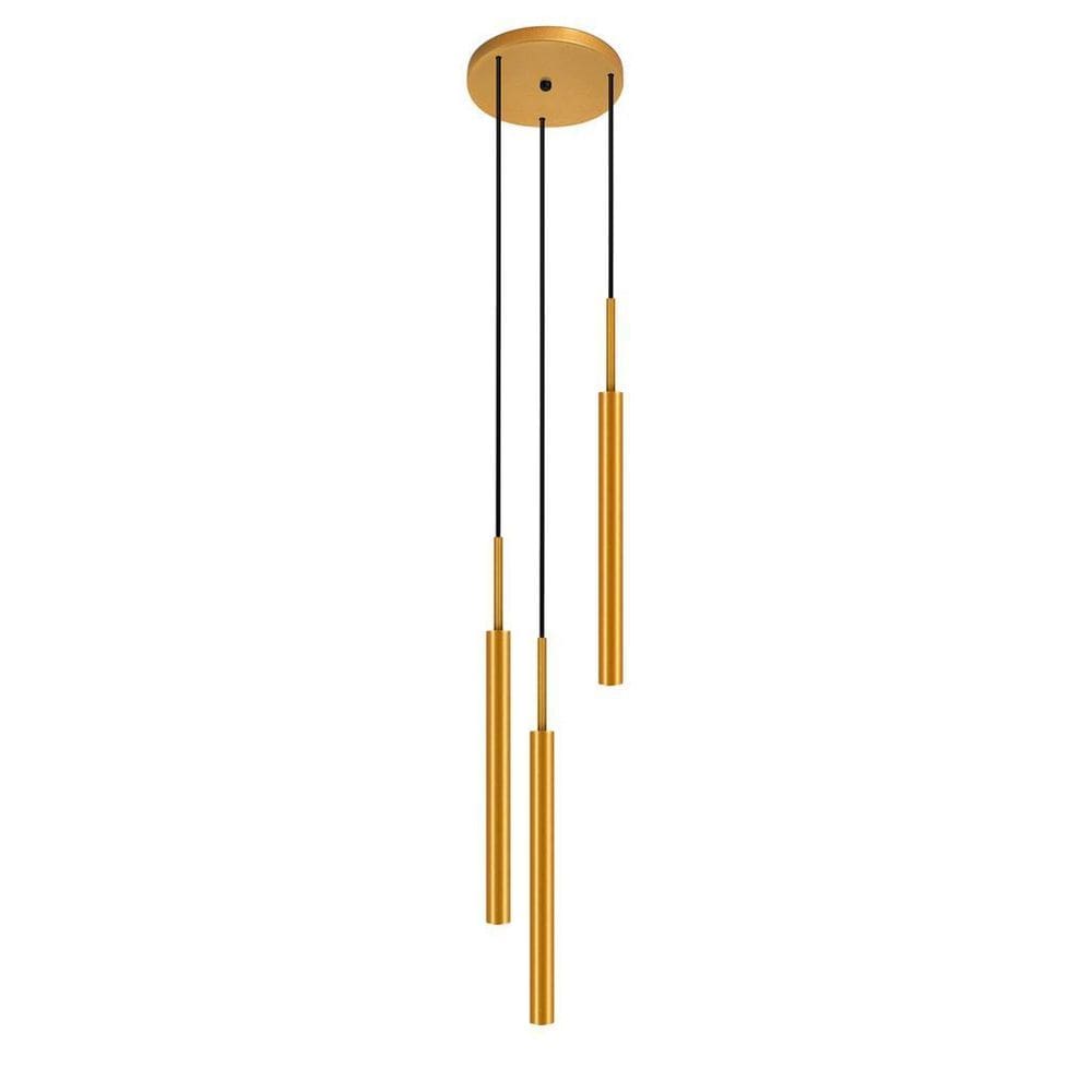 Luminária Pendente Teto Tubo Triplo Balcão Cozinha Dourado