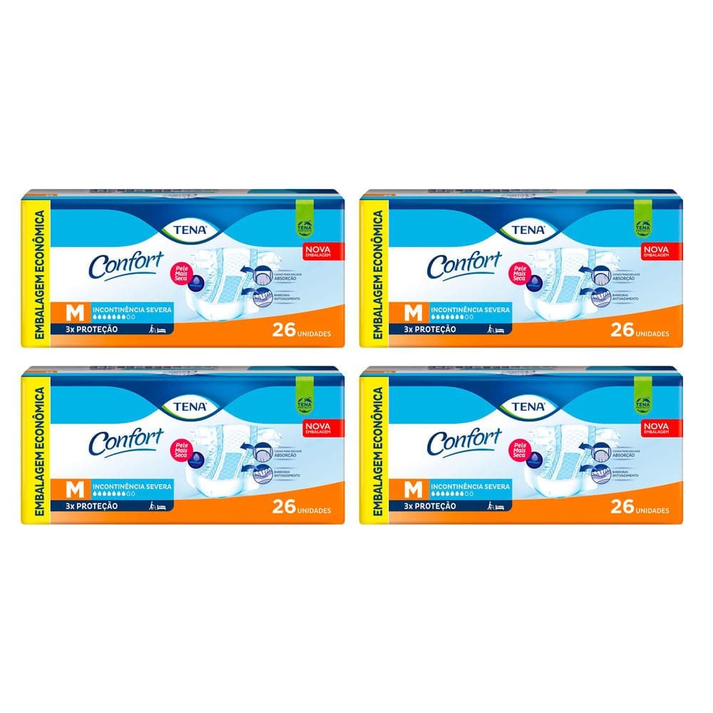 Kit 4 Fralda Geriátrica Tena Confort M 26 Unidades Embalagem Econômica