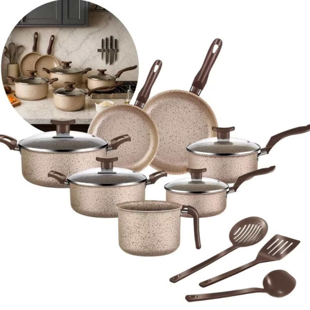 Conjunto De Panelas Antiaderente 10 Peças Coffee Cappuccino