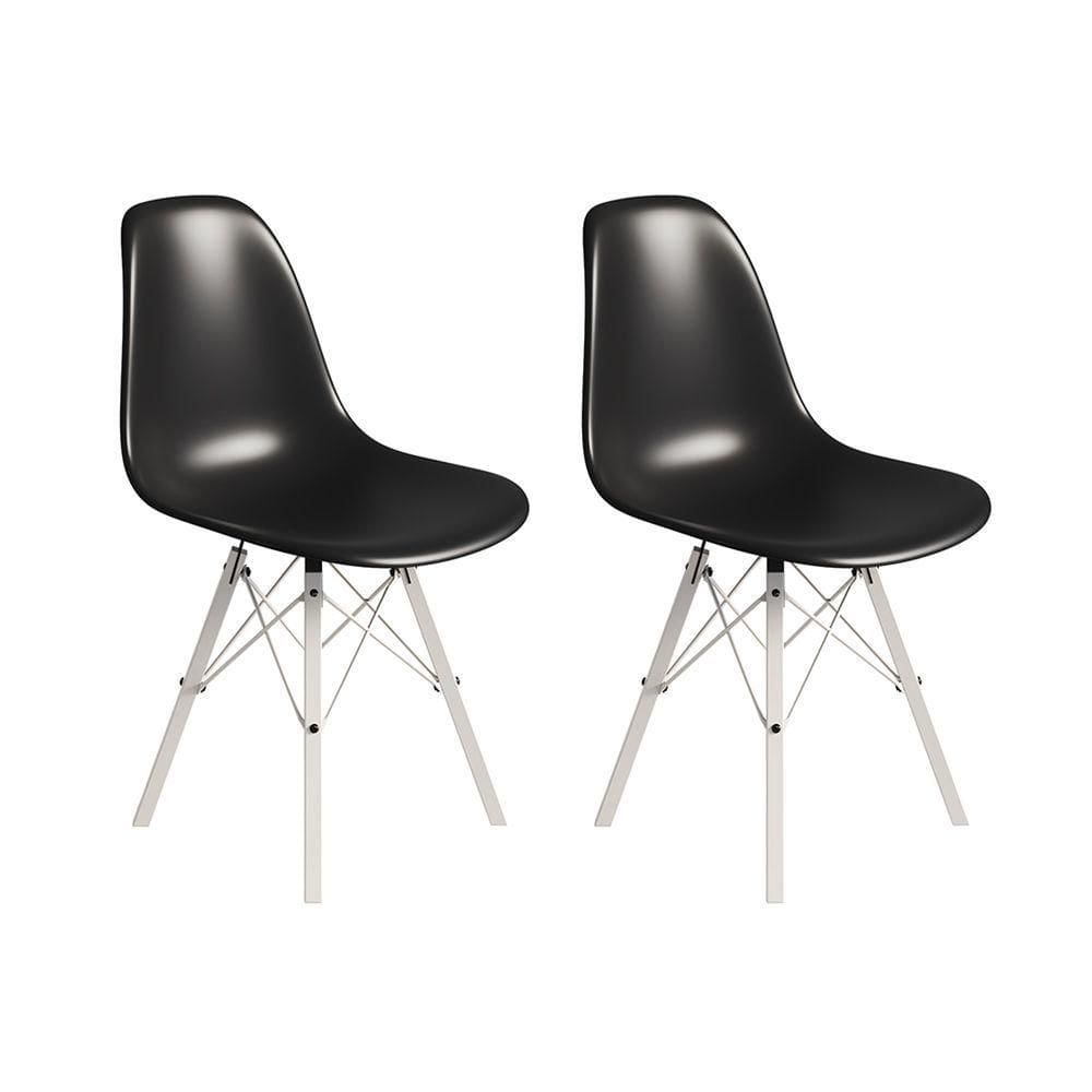 Conjunto 2 Cadeiras Eames Tubo Ferro Branco Assento Preto