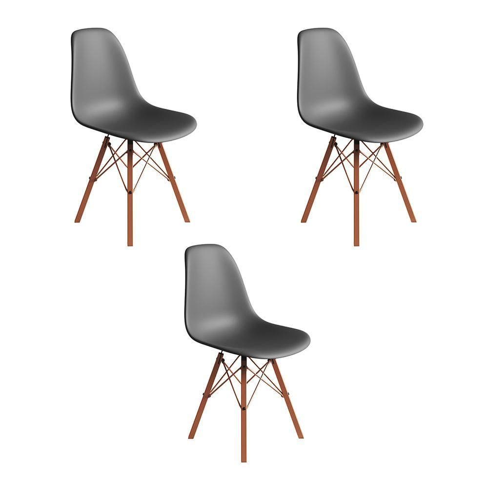 Conjunto 3 Cadeiras Eames Estilo Moderno Em Ferro Cobre Com Assento Cinza