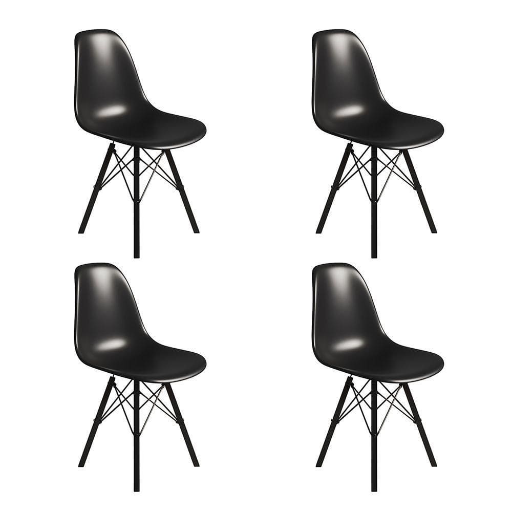 Conjunto 4 Cadeiras Eames Tubo Ferro Preto Assento Preto