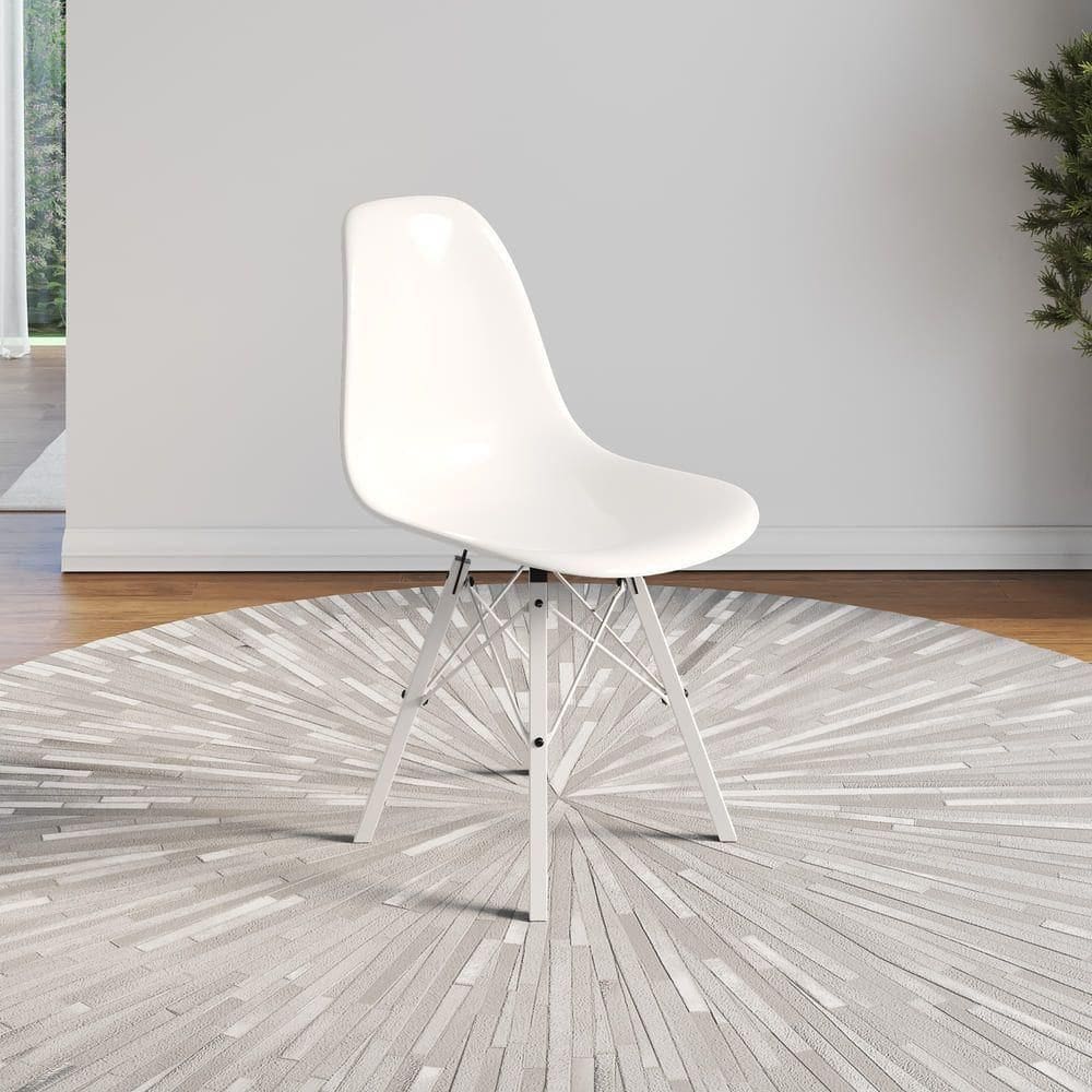 Cadeira Eames Design Moderno Tubo De Ferro Branco Assento Branco