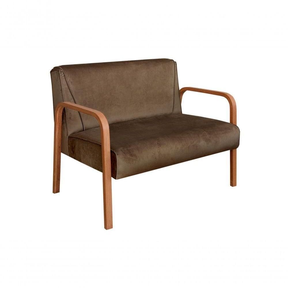 Poltrona Namoradeira Anita Decorativa Braço Madeira Moderna Veludo Marrom 260