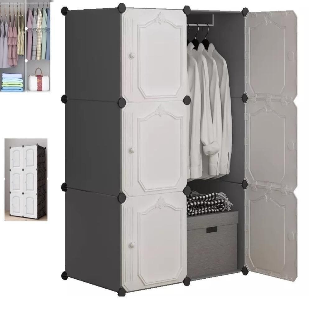 Guarda Roupa Portatil Armario Cabideiro Compacto 6 Portas Arara Organizador Modular Luxo