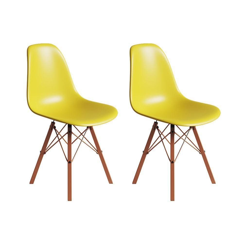 Conjunto 2 Cadeiras Eames Estilo Moderno Em Ferro Cobre Com Assento Amarelo