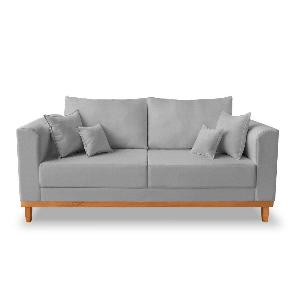 Sofá Viena Beny 03 Lugares Com Base De Madeira Linho Cinza