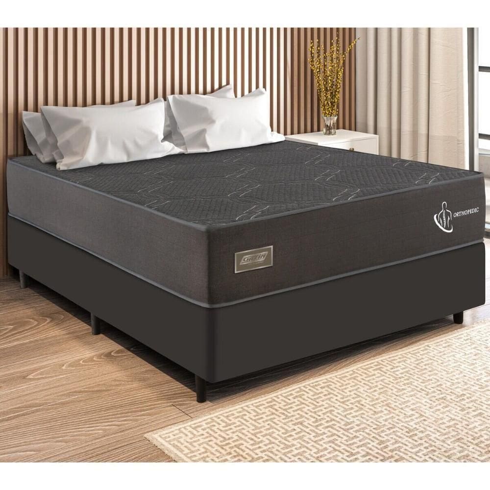 Cama Box Conjugado Casal Com Colchão 138x64x188 Orthopedic Plus Gazin Cr35308 Cinza-preto
