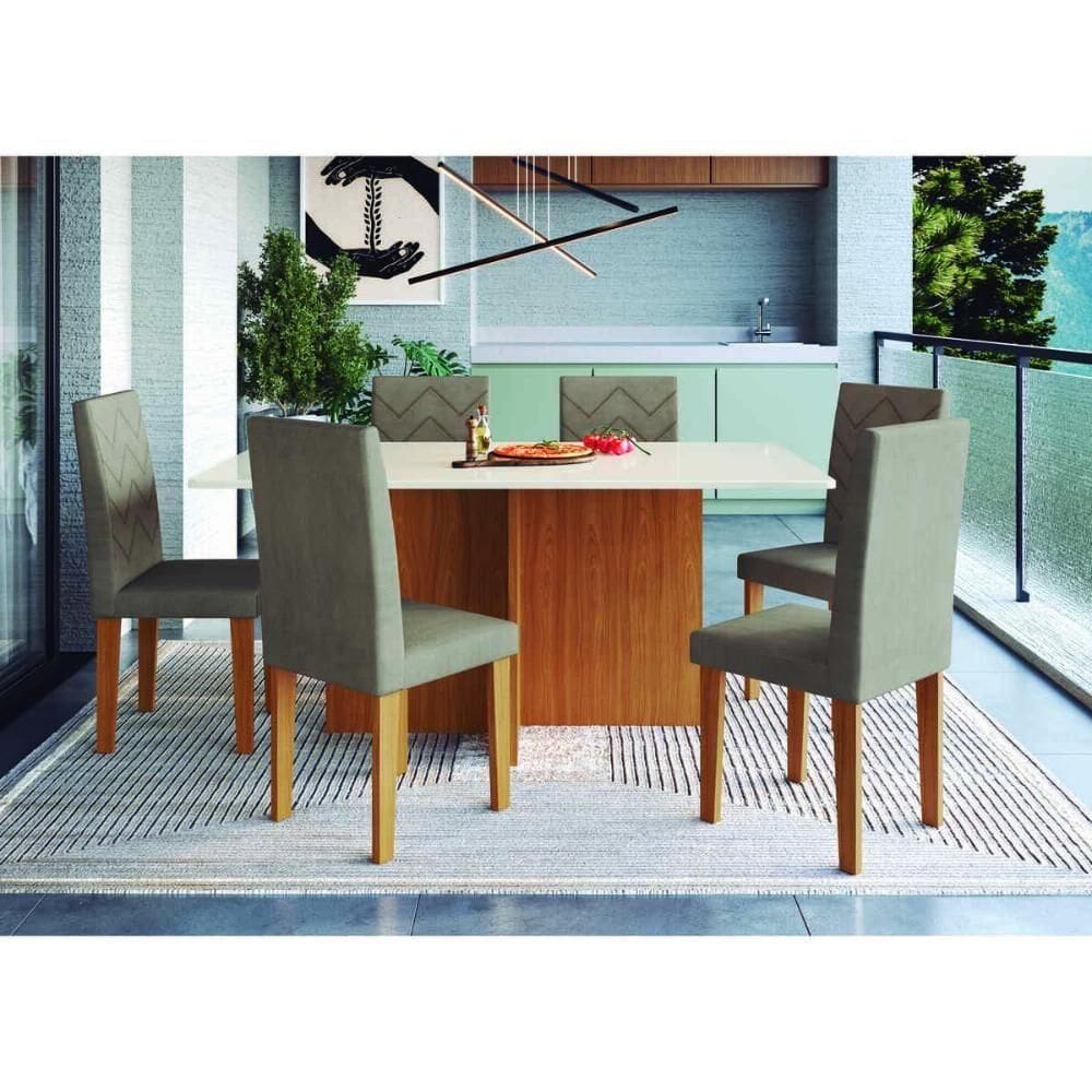 Conjunto Mesa De Jantar 170cm Com 6 Cadeiras Multimóveis CR50209 Cacau Freijó-off White-cacau