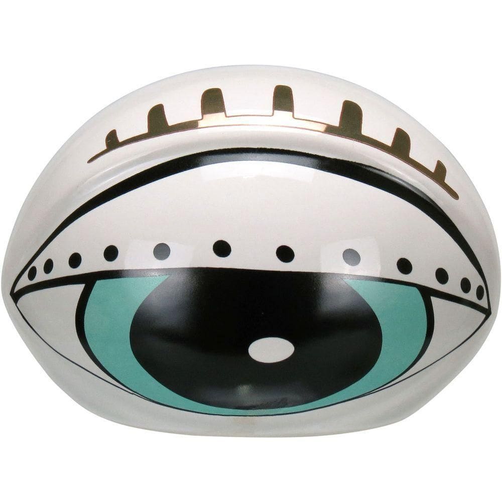 Adorno Decorativo Enfeite Casa Olho Cerâmica Azul E Branco