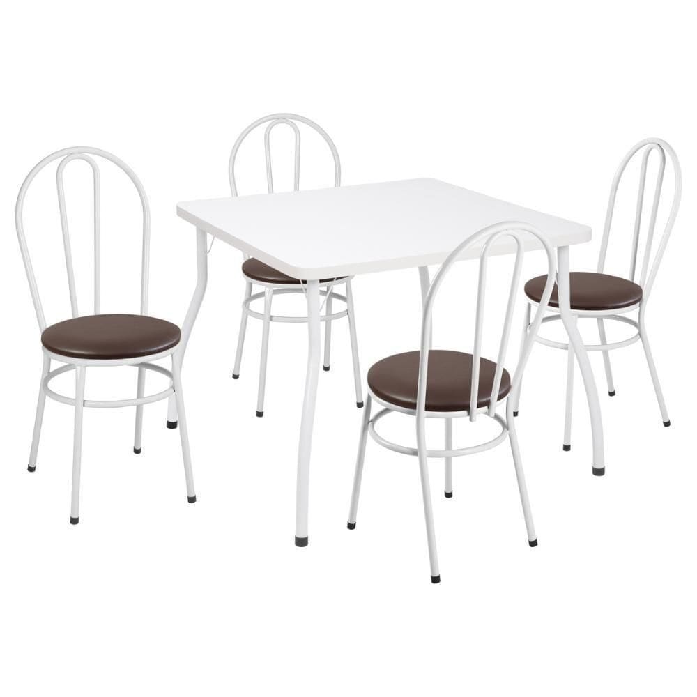 Conjunto Mesa De Jantar 90cm Com 4 Cadeiras Multimóveis Cr50133 Branco Marrom