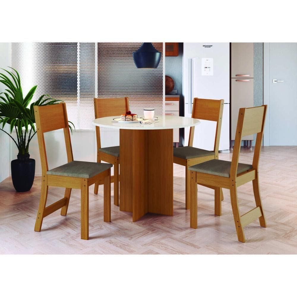 Conjunto Mesa De Jantar Redonda 90cm Com 4 Cadeiras Multimóveis CR50202 Cacau Freijó-off White-cacau