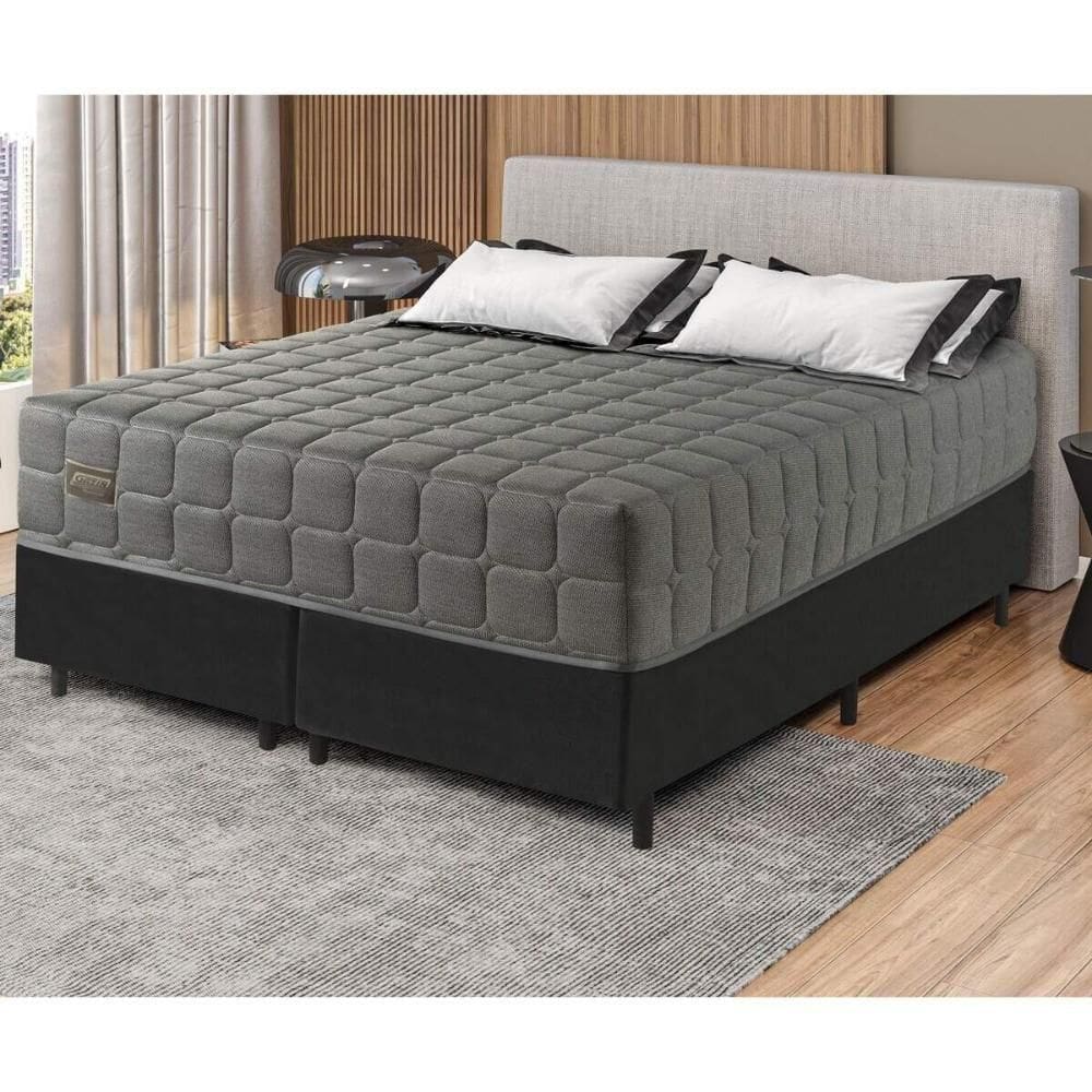 Cama Box Conjugado King Com Colchão 193x69x203 Cloud Gazin Cr35313 Grafite Preto