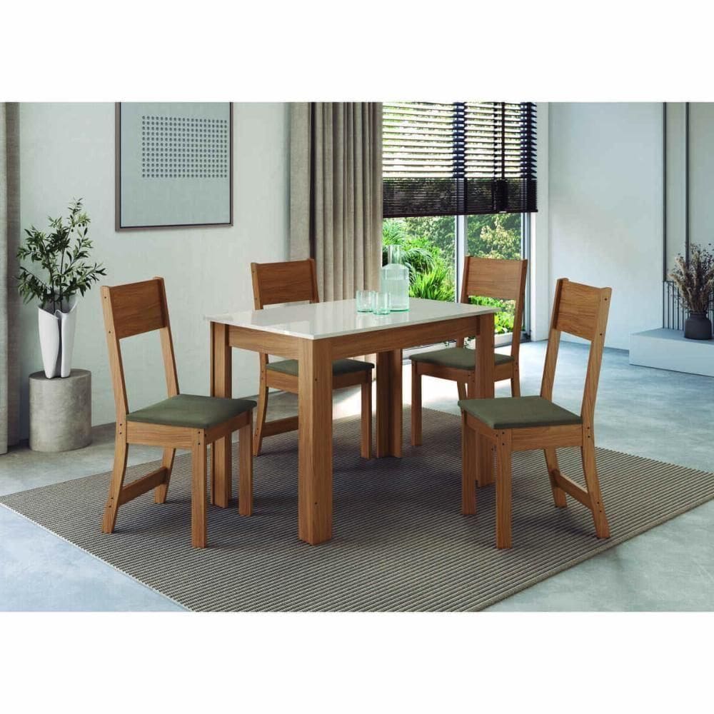 Conjunto Mesa De Jantar 108cm Com 4 Cadeiras Multimóveis CR50204 Cacau Freijó-off White-cacau