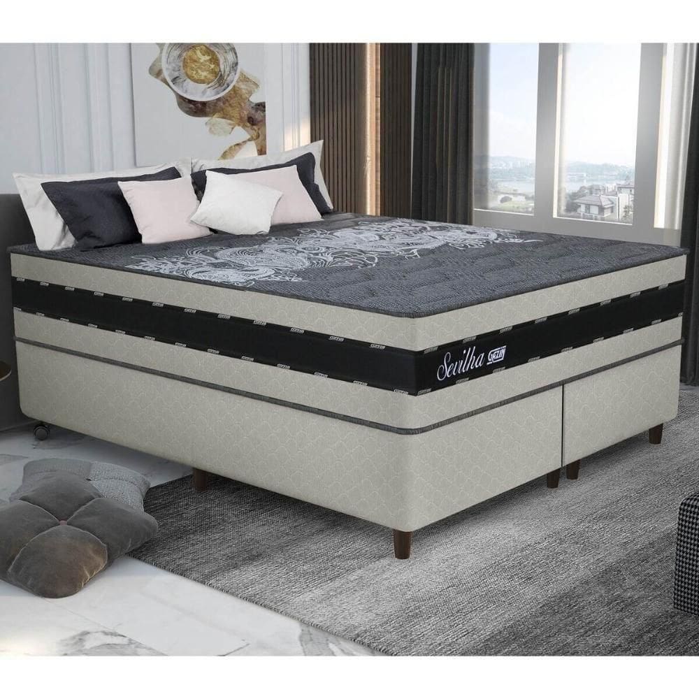 Cama Box Conjugado King Com Colchão 193x73x203 Sevilha Gazin Cr35358 Areia Preto