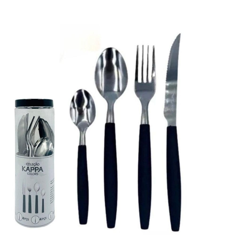 Kit 16 Peças Jogo De Talheres De Mesa Preto