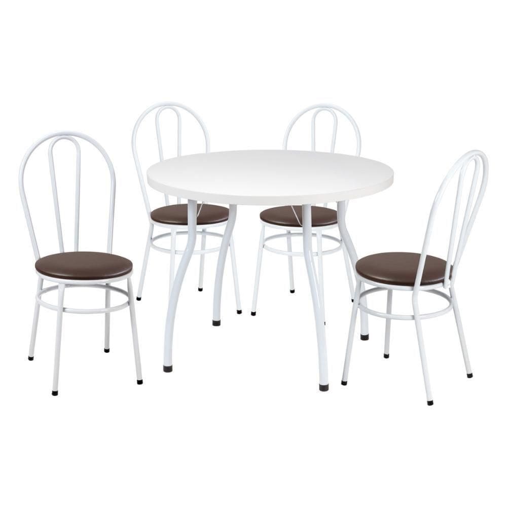 Conjunto Mesa De Jantar Redonda 90cm Com 4 Cadeiras Multimóveis Cr50135 Branco Marrom