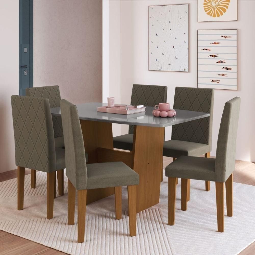 Conjunto Mesa De Jantar 137cm Com 6 Cadeiras Multimóveis CR50211 Freijó-titânio-cacau