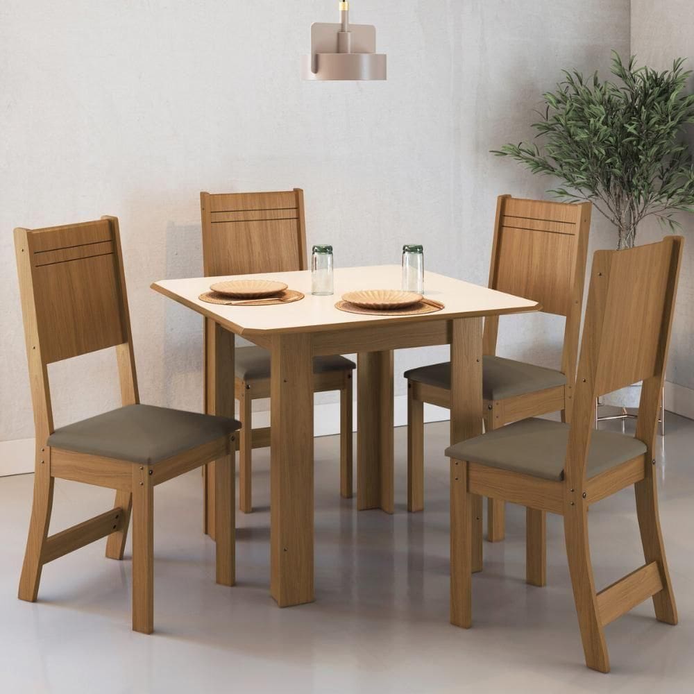 Conjunto Mesa De Jantar 90cm Com 4 Cadeiras Multimóveis CR50205 Cacau Freijó-off White-cacau