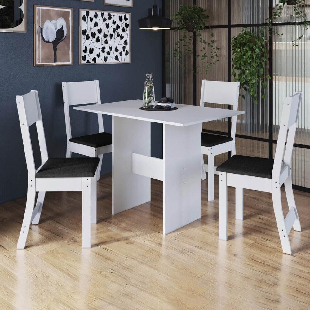Conjunto Mesa De Jantar 108cm Com 4 Cadeiras Multimóveis CR50203 Branco-preto