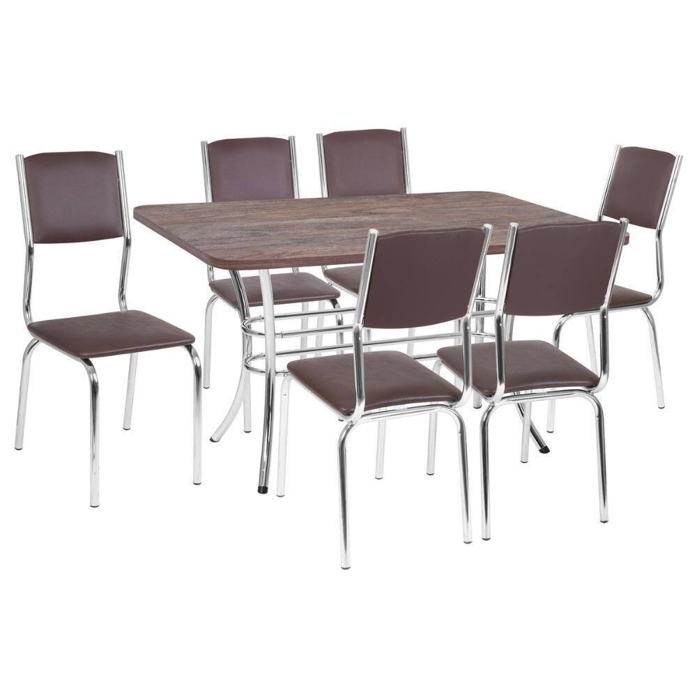 Conjunto Mesa De Jantar 137cm Com 6 Cadeiras Multimóveis Cr50139 Nogueira Marrom