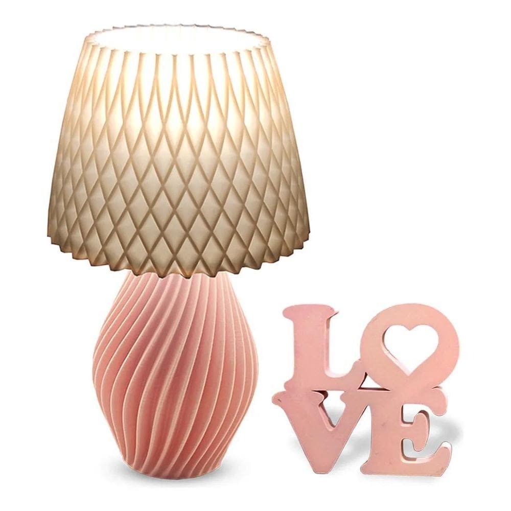 Kit Decoração Quarto Abajur Espiral De Mesa E Placa Love 3D