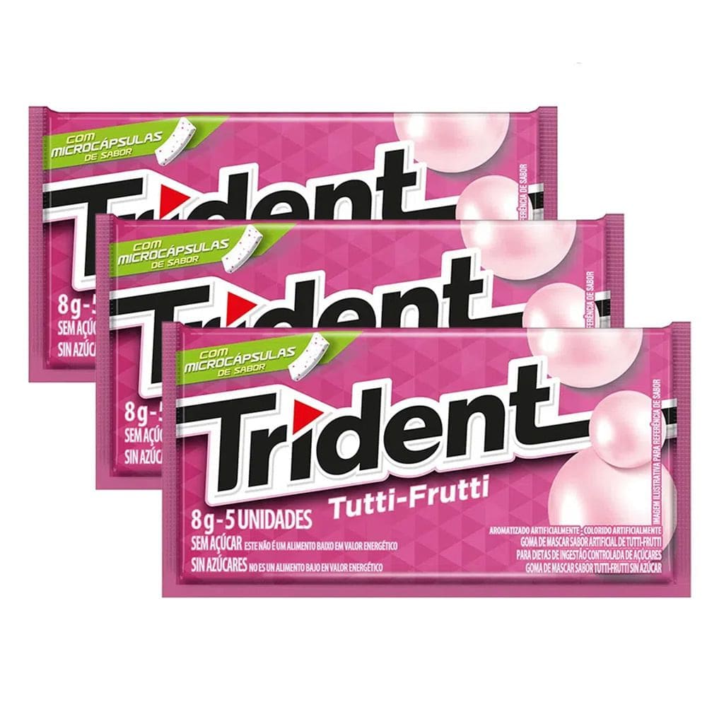 Kit 3 Chiclete Trident Tutti Frutti 8g com 5 Unidades