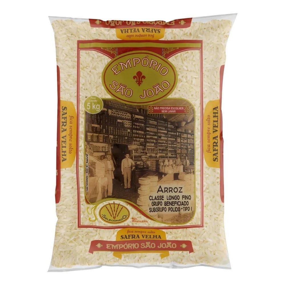 10X Arroz Polido Tipo 1 Empório São João Pacote 5Kg