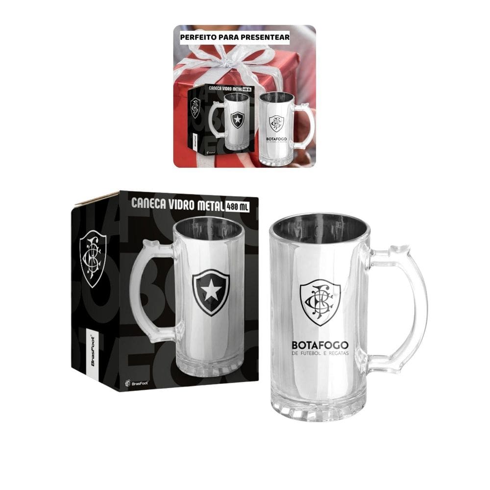 Caneca Vidro Reforçado Metalic 480M Cerveja Botafogo Oficial
