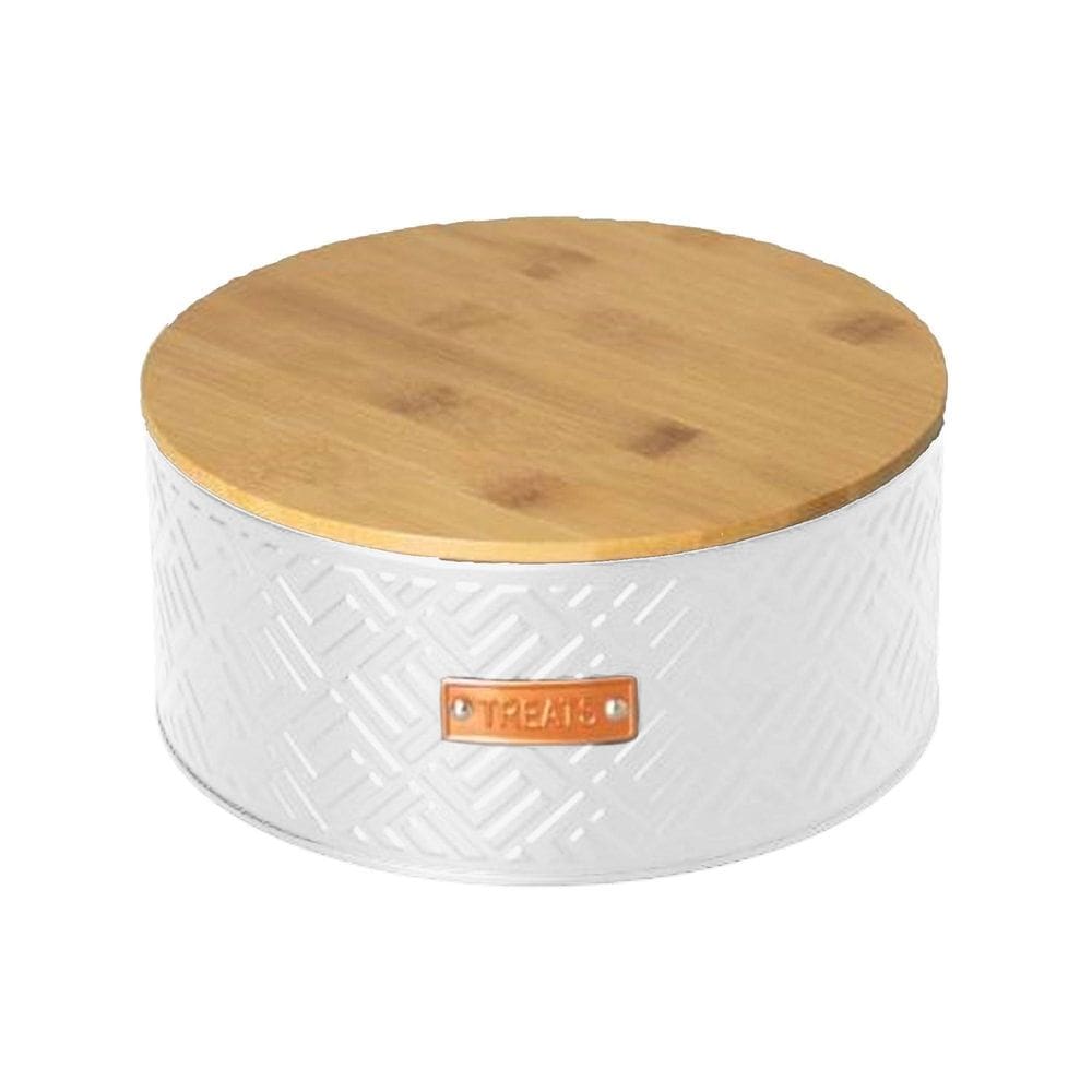Lata Hermética Porta Biscoito Doce Tampa De Bambu Branco