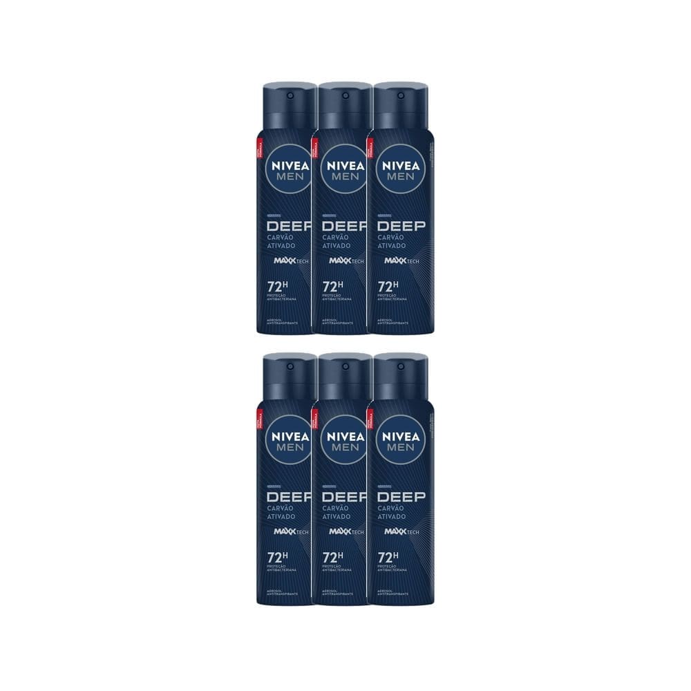 Kit 6 Desodorante Nivea Men Deep Aerosol Antitranspirante 48h 150ml