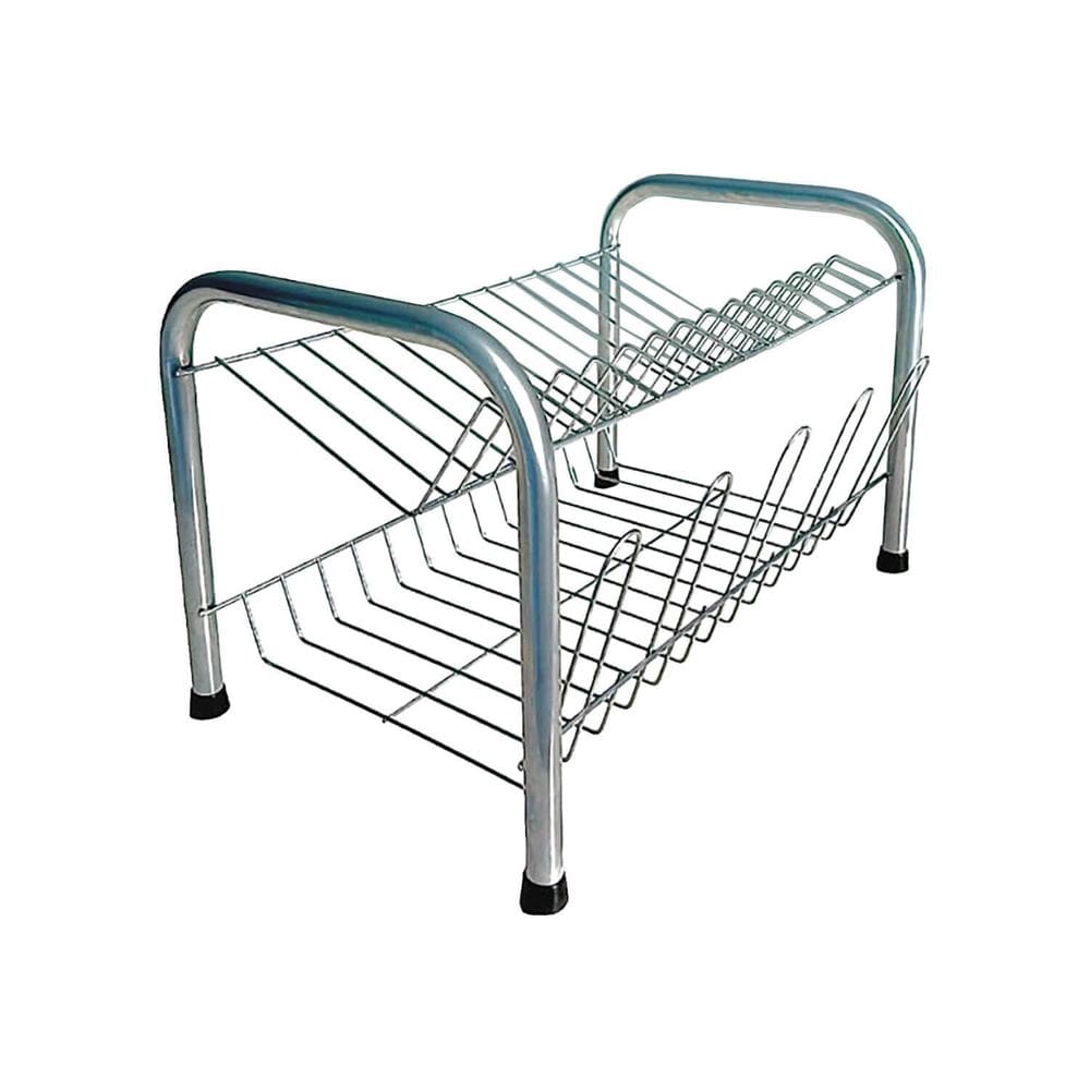 Escorredor De Louças Duplo 13 Pratos E Porta Copos - Prata