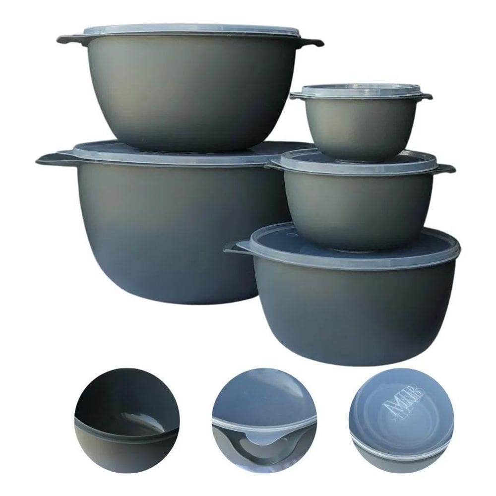 10X Kit 5 Vasilhas Plásticas Caçarola Alimento Tampa Cozinha