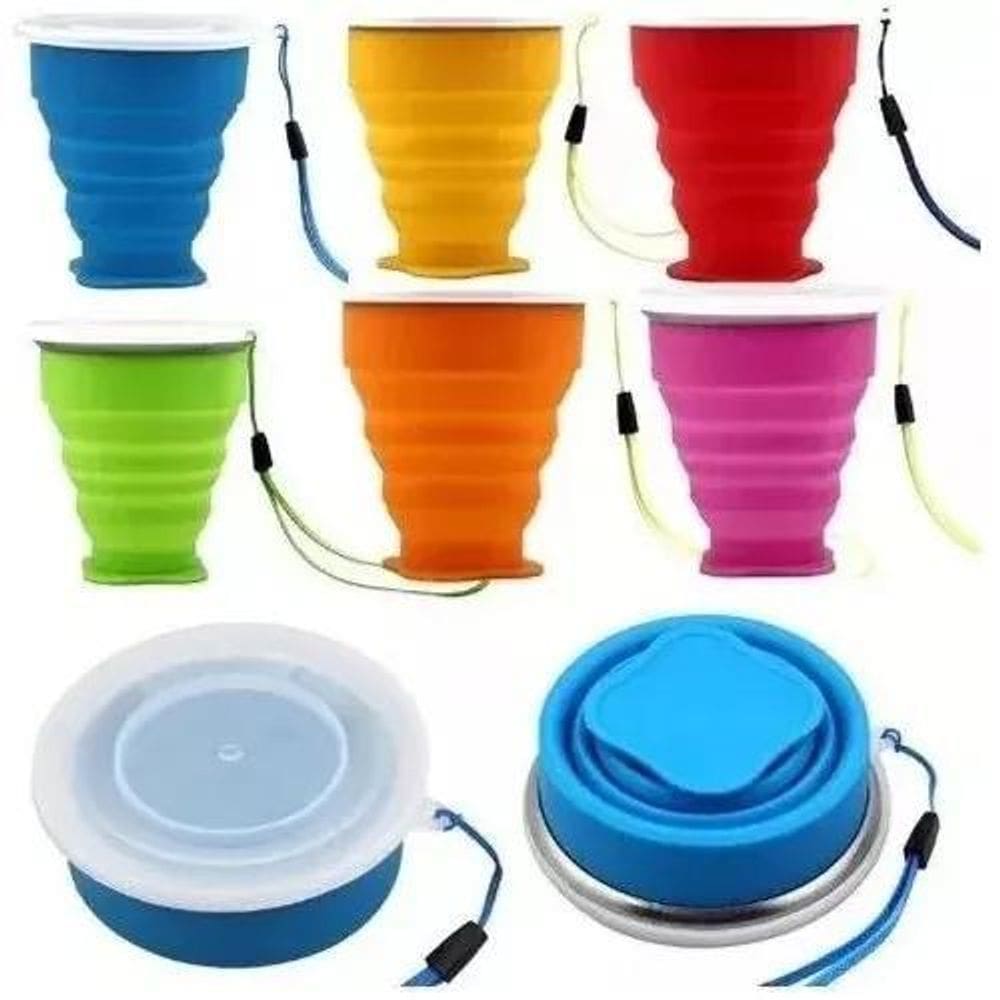 2X Kit 3 Copo Dobrável Retrátil De Silicone 200Ml
