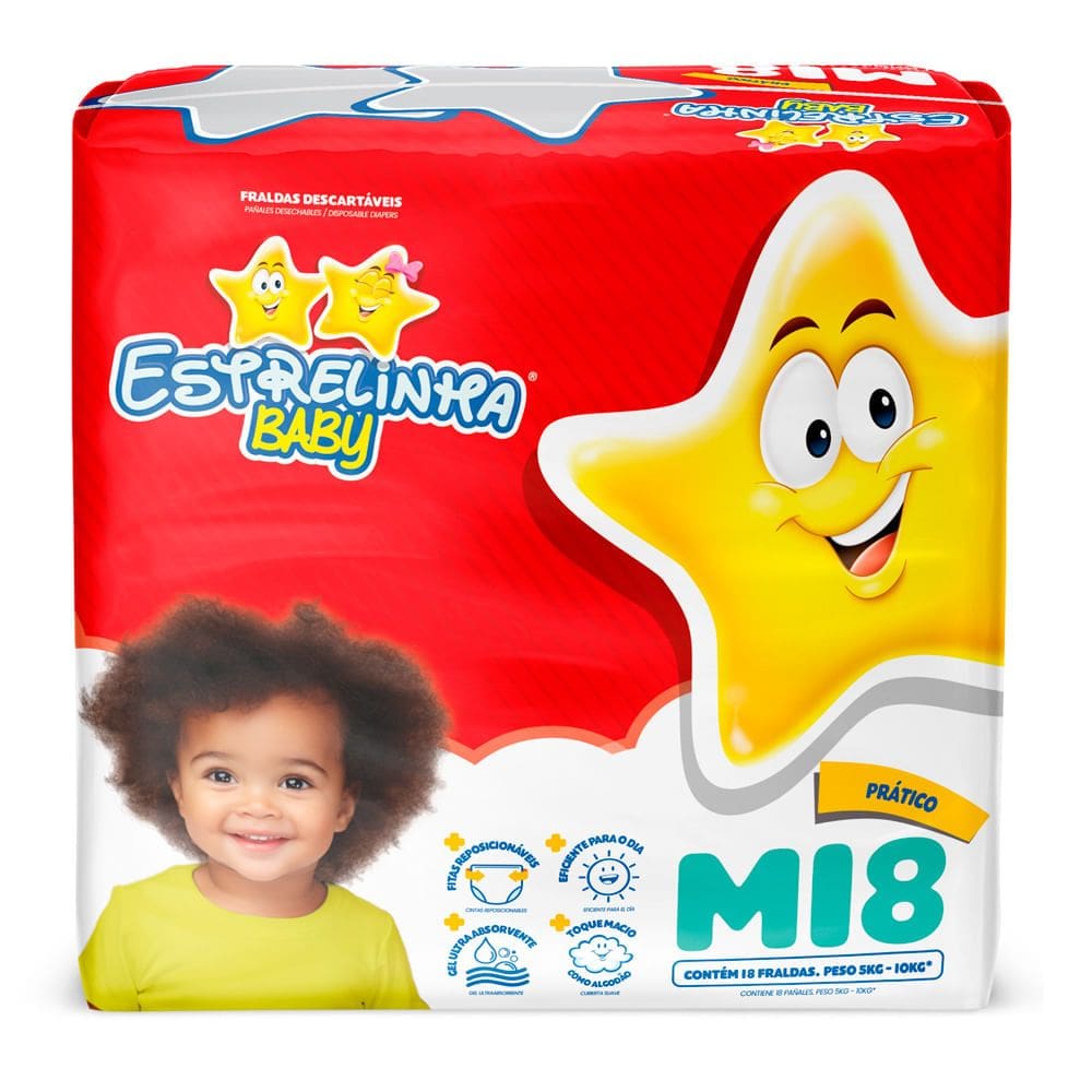 Fralda Estrelinha Baby Tamanho M Pacote Prático 18 Unidades Descartáveis